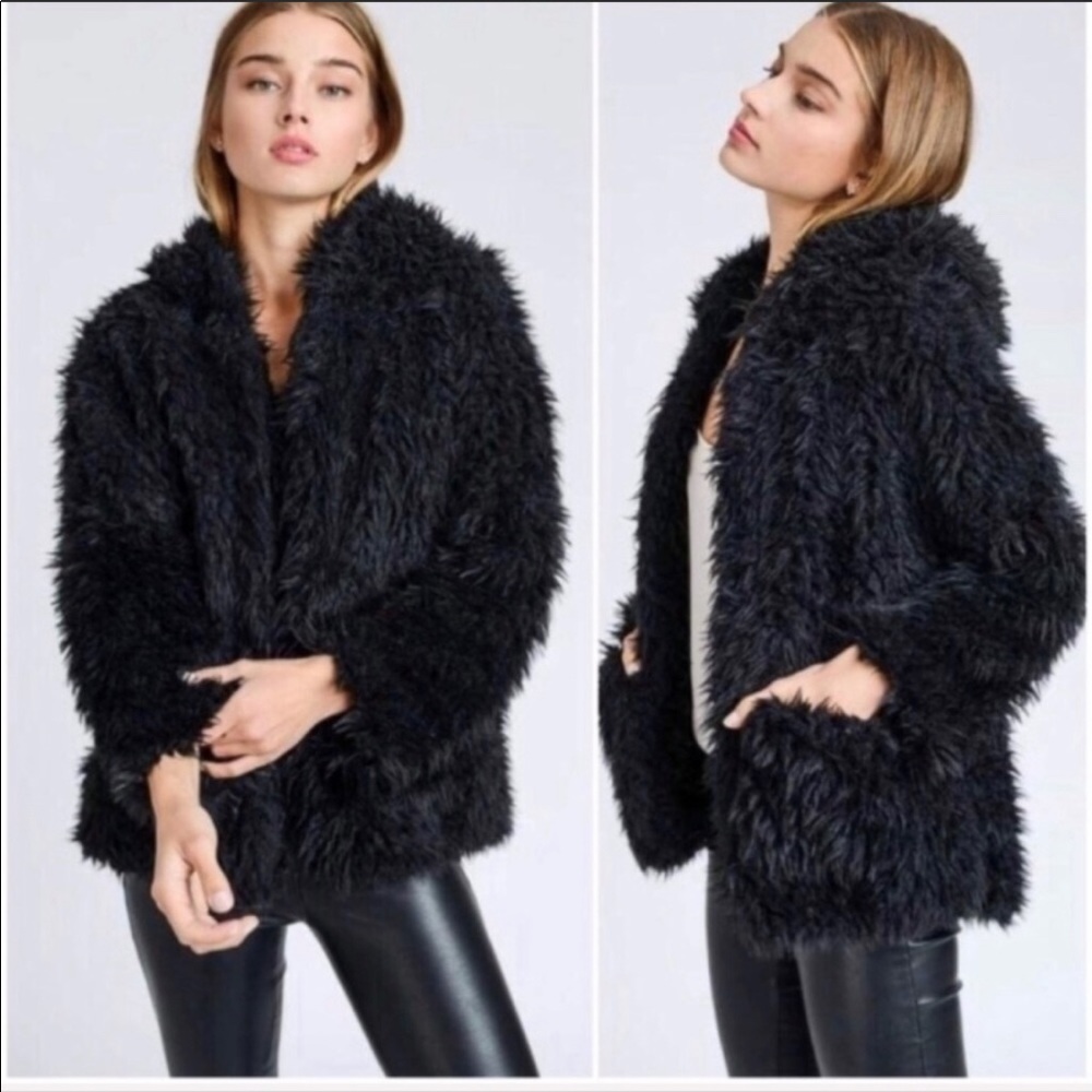 Shaggy/ fluffy open faced coat